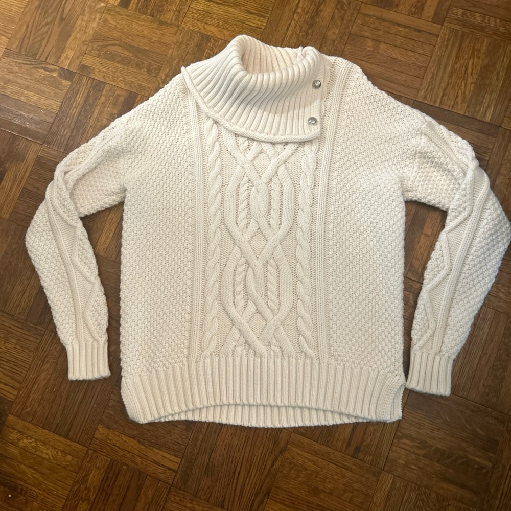Ralph Lauren White Cable Knit Turtleneck Sweater Medium Shawl Neck